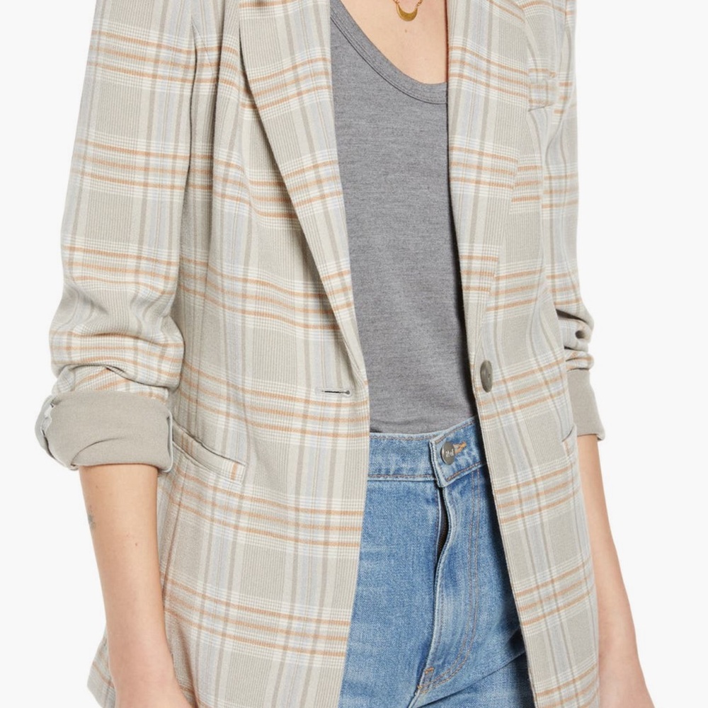 Treasure & Bond Plaid Blazer in Cream and Tan NWT XL